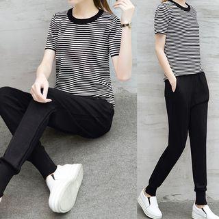 Set: Striped Short-sleeve T-shirt + Sweatpants