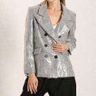 Sequined Plaid Double-breasted Blazer