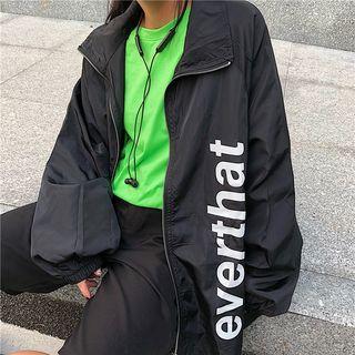 Couple Matching Lettering Zip Windbreaker Black - One Size