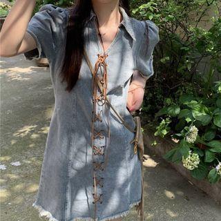 Lace-up Denim Mini A-line Dress