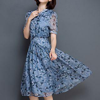 Short-sleeve Print Chiffon Midi Dress