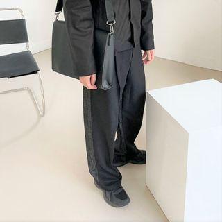 Denim Panel Wide Leg Dress Pants