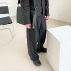 Denim Panel Wide Leg Dress Pants