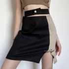 Plaid Panel Mini Pencil Skirt