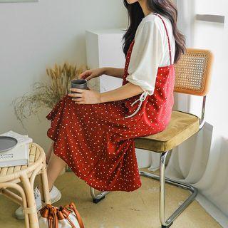 Plus Size Dotted Midi Pinafore Dress