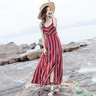 Spaghetti Strap Printed Maxi A-line Dress