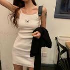 Spaghetti Strap Butterfly Embroidered Mini Dress / Cropped Cardigan