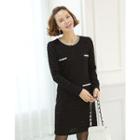 Sequined Long-sleeve Tweed Dress