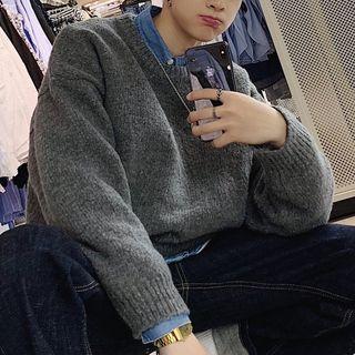 Melange Knit Round-neck Knit Sweater