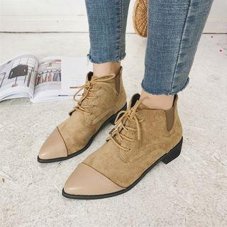 Faux Suede Pointed Low Heel Ankle Boots