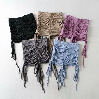 High-waist Drawstring Ruched Mini Skirt