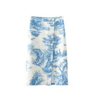 Printed Midi Fitted Skirt