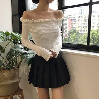 Long-sleeve Ruffle Off-shoulder Top