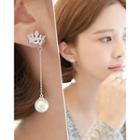 Crown Faux-pearl Drop Asymmetric Earrings