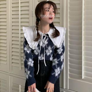 Plaid Bow Oversize Sweater
