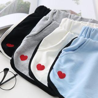 Heart Embroidered Sweat Shorts