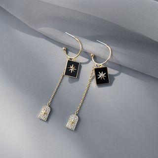Star Rectangle Rhinestone Dangle Earring 1 Pair - Black Square - Gold - One Size