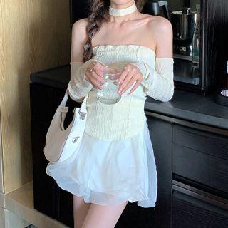 Set: Tube Top + Arm Sleeves Set Of 2 - Top & Arm Sleeves - Almond - One Size