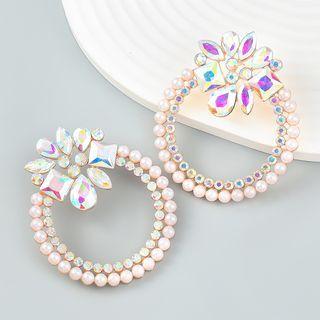 Flower Rhinestone Faux Pearl Hoop Earring
