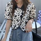 Short-sleeve Floral Printed Top Black - One Size