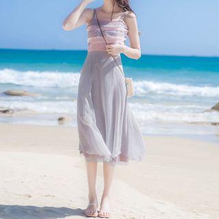 Sleeveless Mesh A-line Midi Dress