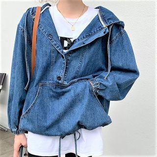 Drawstring Denim Hoodie