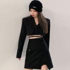 Long-sleeve Cropped Blazer / Asymmetrical Mini A-line Skirt