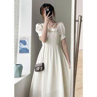 Short-sleeve Bow Midi Corset Dress