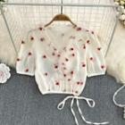 Short Sleeve Rose Embroidered Crop Blouse