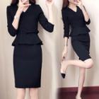 Long-sleeve / Short-sleeve Mock Two-piece Sheath Dress