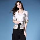 Elbow-sleeve Embroidered Linen Jacket