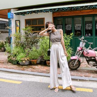 Paperbag-waist Linen Maxi Culottes With Cord