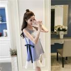 Bow-accent Striped Panel A-line Dress