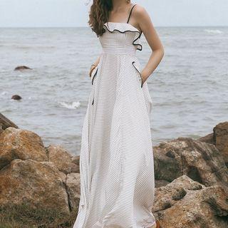 Strappy Striped Open-back A-line Maxi Dress