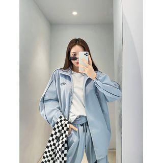 Plus Size Letter Contrast-trim Windbreaker