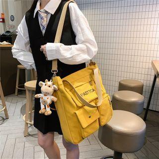 Front Pocket Lettering Canvas Crossbody Bag