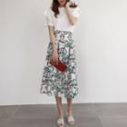 Buttoned Floral A-line Midi Skirt