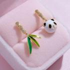 Non-matching Rhinestone Alloy Panda & Bamboo Dangle Earring 1 Pair - Gold & Green & White - One Size