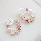 Rhinestone Floral Hoop Earring 1 Pair - As Shown In Figure - One Size