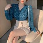 Lace V-neck Long-sleeve Blouse / Irregular Skirt