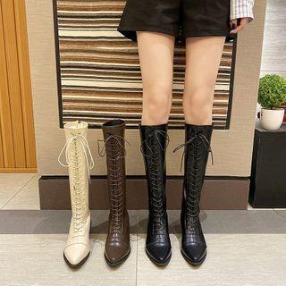 Pointy Lace-up Tall Boots