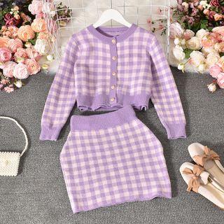 Set: Plaid Cardigan + Skirt