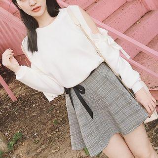 Cutout Shoulder Bow Detail Sweater