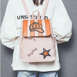 Glitter Accent Contrast Flap Cover Backpack