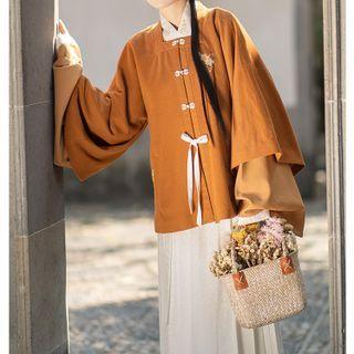 Set: Square-neck Jacket + Tie-strap Top + Pleated Maxi A-line Skirt
