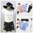 Drawstring Front V-neck Cropped Top
