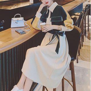 Color Block Panel Midi A-line Shirtdress