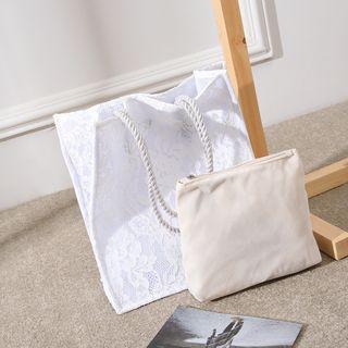 Lace Shopper Bag With Pouch