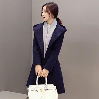 Pompom-accent Hooded Coat