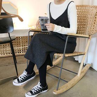 Spaghetti-strap Knit Dress Charcoal Gray - One Size